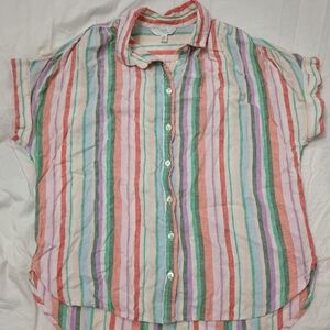 Striped Button-Front Short Sleeve Shirt - Pastel Multi